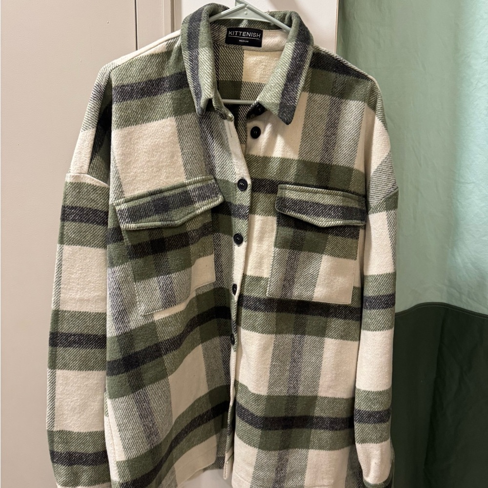 Kittenish Olive and Cream Plaid Shacket